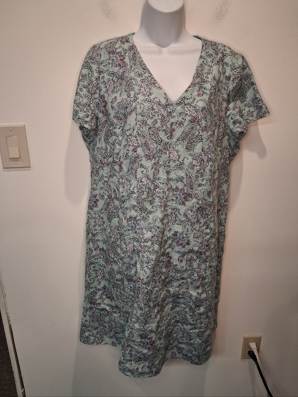 J Jill Size M Love Linen Blue Shift Dress W/paisley Print Pockets